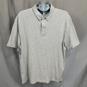 Faherty Polo Shirt Mens XL White Gray Striped Cotton Stretch Short Sleeve Golf